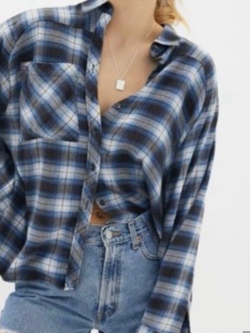 BDG Urban Outfitters Oversized Blue & White Plaid Flannel Shirt Cozy | S